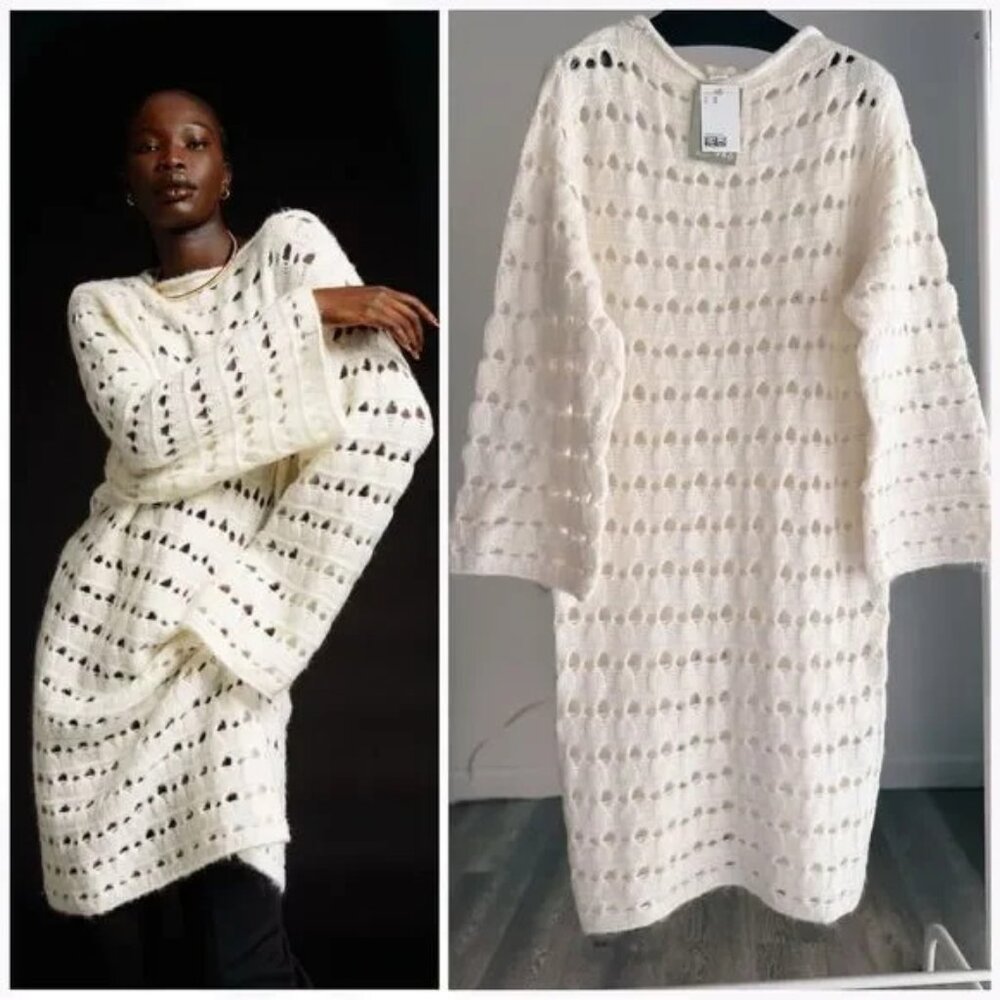 h&m pointelle knit crochet sweater dress